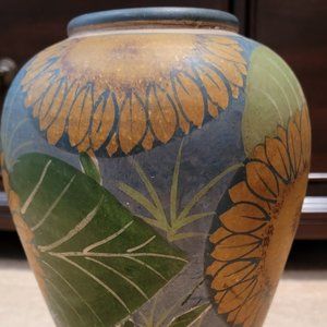 Antique Vintage Sunflower Majolica Vase Pottery